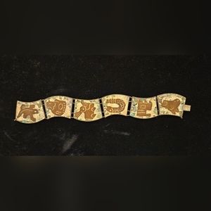 Vintage 925. Silver Taxco Mexico Bracelet with Inlaid Torquoise & Copper Panels